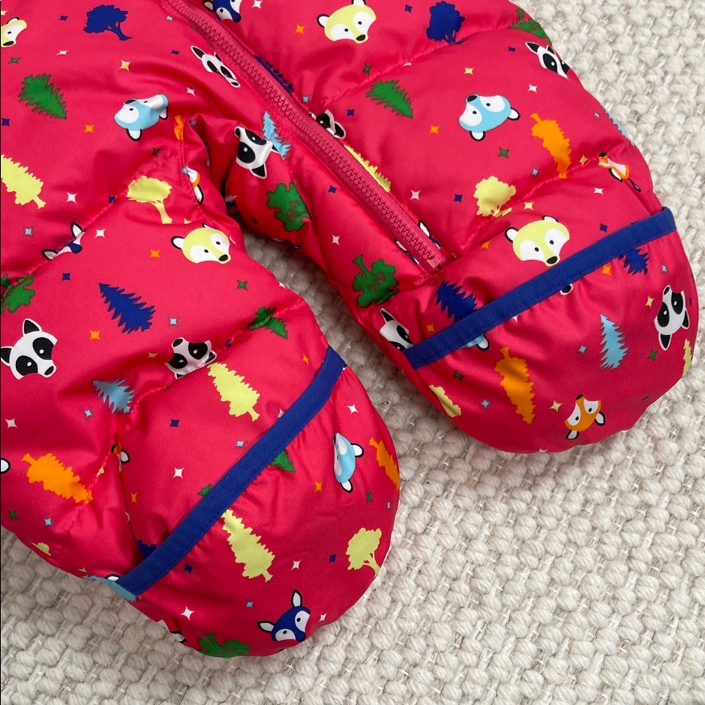 Columbia pink down puffer Snowsuit with Fun animal Print size 6 months - Picture 4 of 12